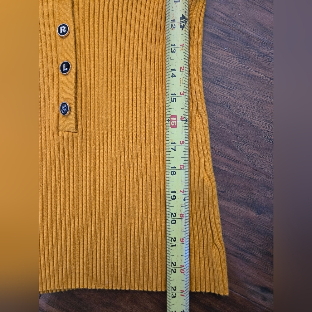 Karl Lagerfeld Yellow Button-Up Ribbed Collar Women's Sweater - Picture 9 of 10